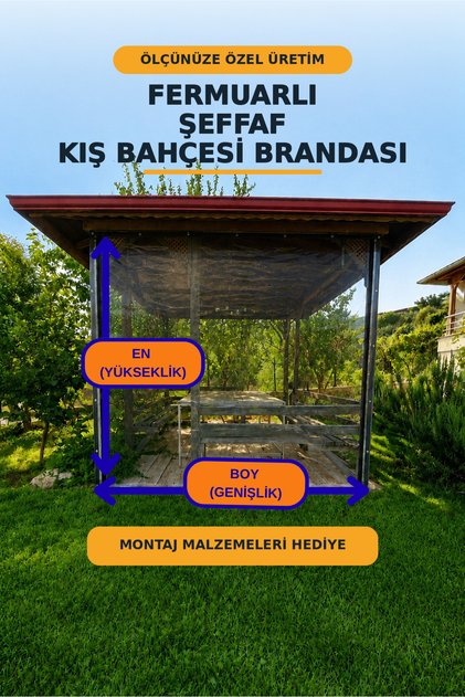FERMUARLI ŞEFFAF Kamelya Balkon Kapama BRANDA PERDESİ, MONTAJ Malzemeli 0.8 mm ÖZEL Ölçü KIŞ Bahçesi