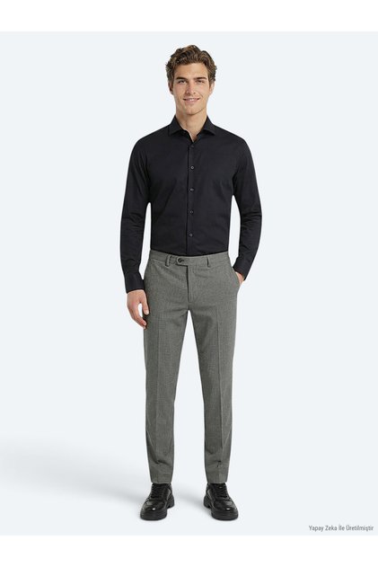 Black Plain Regular Fit Long Woven Classic 100% Cotton Shirt