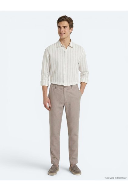 Mink Woven Relaxed Fit Casual Cotton Blend Trousers