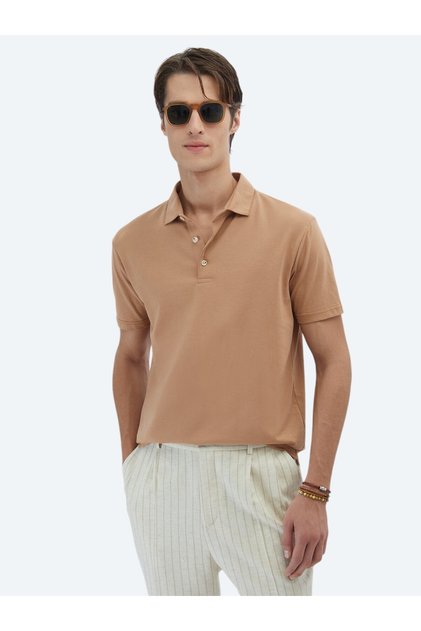 Mink Plain Polo Neck 100% Cotton T-Shirt