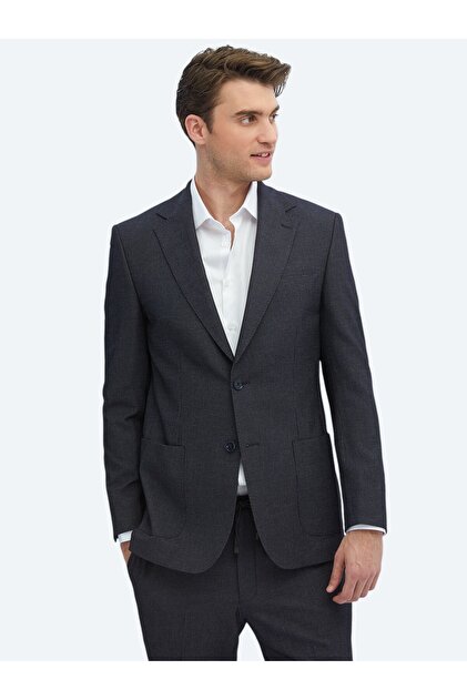 Black Patterned Modern Fit Suit