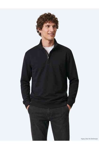 Black High Collar Plain Sweatshirt