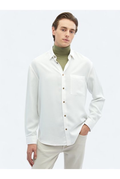 White Corded Oversize Fit Long Woven Casual Shirt
