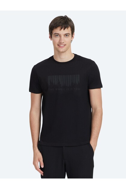 Black Printed Crew Neck 100% Cotton T-Shirt
