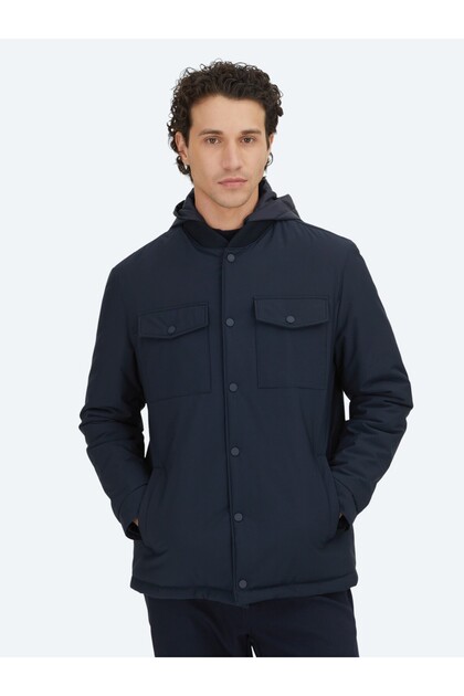 Navy Blue Regular Fit Micro Gel Fiber Sports Jacket