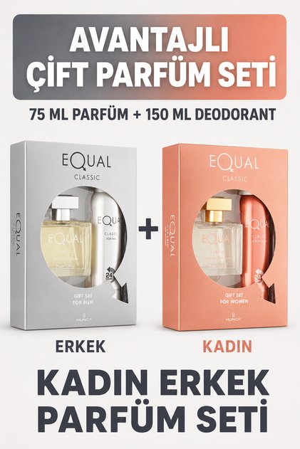 Classic Avantajlı Çift Parfüm Seti (Parfüm 75 ml (K) + 75 ml (E) + (2 Adet Deo 150 ml)