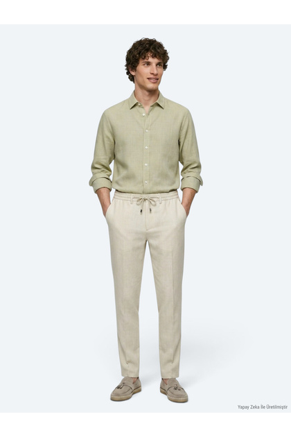 Light Beige Plain Woven Jogging Fit Casual Pants