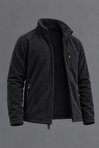 Fleece afumat confortabil premium pentru bărbați, cu fermoar