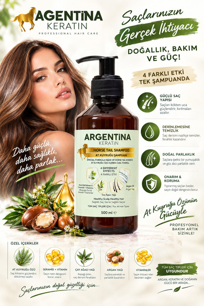 Horse Tail Argan Oil Shampoo with Collagen-Hyaluronic Acid-Keratin-Vitamin E 500 ml