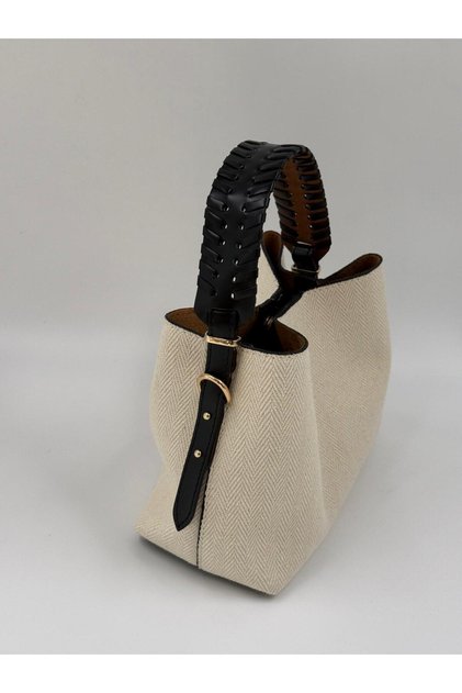 Women's Aden Model Canvas Knitted Handle Detailed Hand & Crossbody Bag