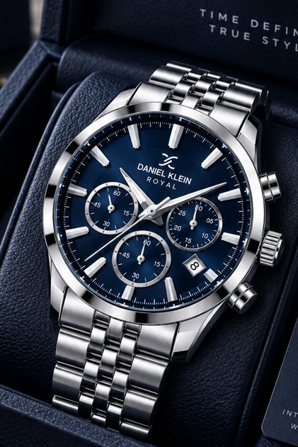 Men's Watch Steel Band Japanese Mechanism Silver Blue Stylish and Boxed Gift Wristwatch Gdke2061C3