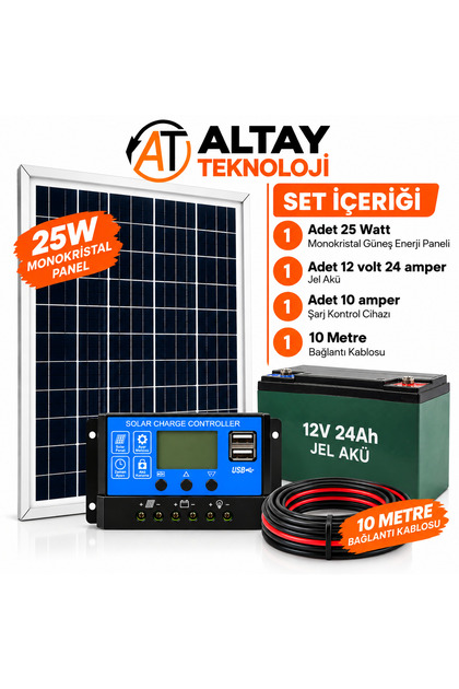 25 WATT GÜNEŞ PANELLİ AKÜLÜ SOLAR SET (KAMP BAHÇE YAYLA KARAVAN AYDINLATMA )