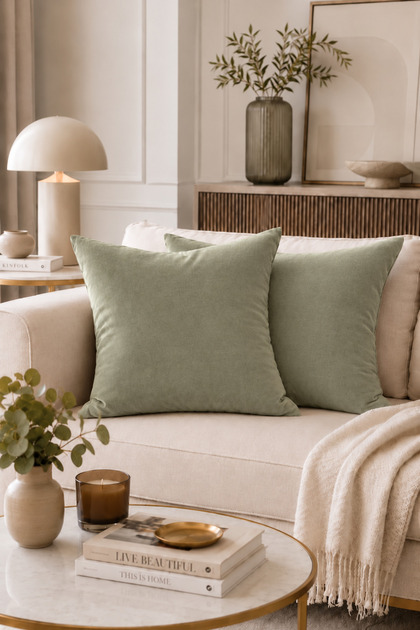 Sage Green Cushion Cover Set of Two Decorative Modern Sofa Cushions 45X45 / 50X50 / 40X40