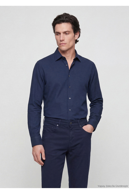 Navy Blue Casual Fit Long Woven Casual 100% Cotton Shirt