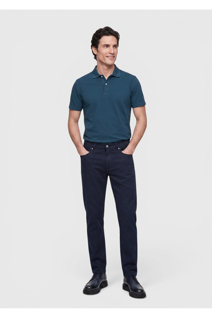 Pantaloni casual slim cu țesătură dreaptă bleumarin