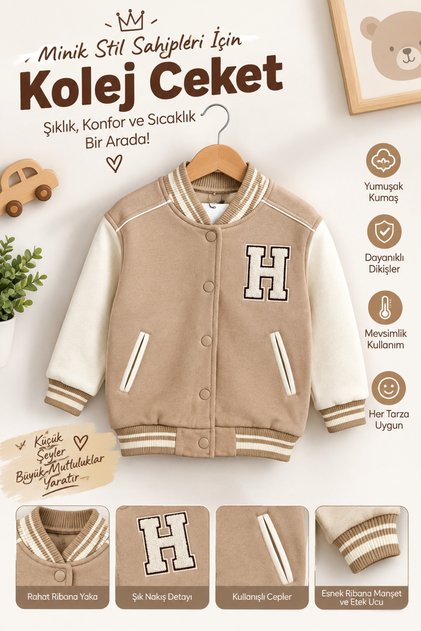 Cream color bomber college jacket