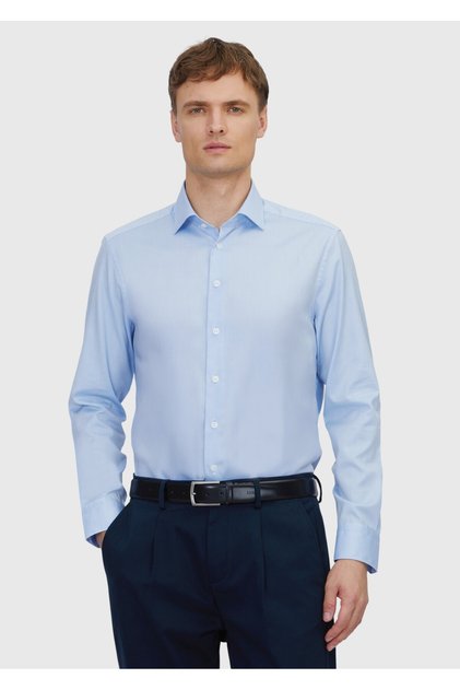 Blue Regular Fit Long Woven Classic 100% Cotton Shirt