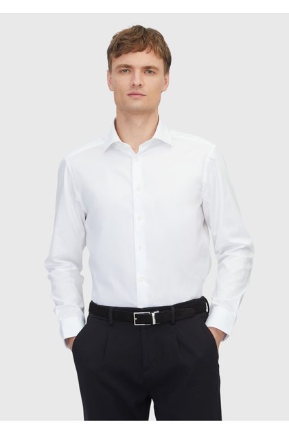 White Plain Regular Fit Long Woven Classic 100% Cotton Shirt