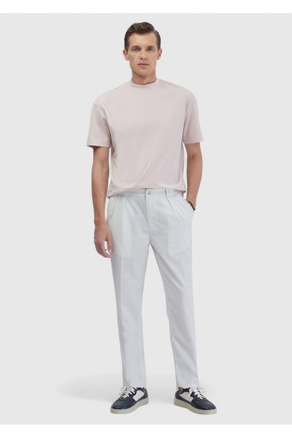 White Striped Woven Jogging Fit Casual Trousers