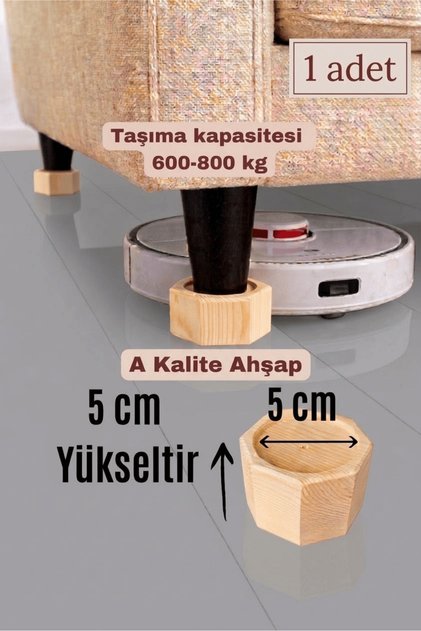 Robot Süpürge İçin Ahşap Baza ve Koltuk Yükseltici – 5 cm Yükseltir – 5 cm İç Çap – Oyuklu Takoz, 1 Adet