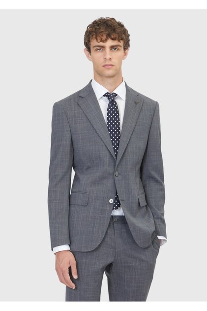 Gray Patterned Modern Fit Wool Blend Suit