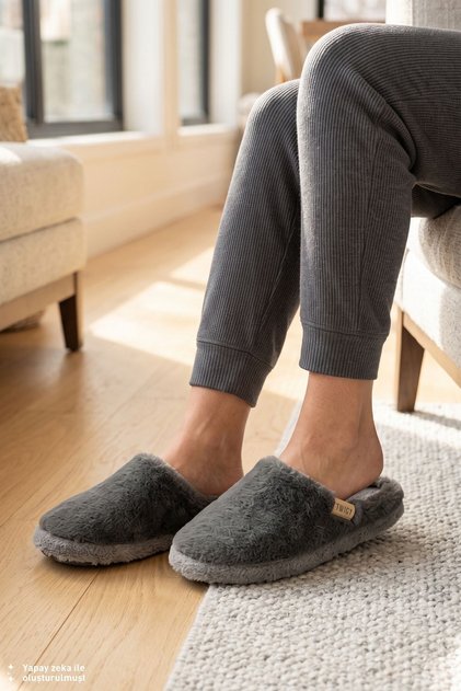Nora Plush Women's House Slippers Dark Gray 37/41
