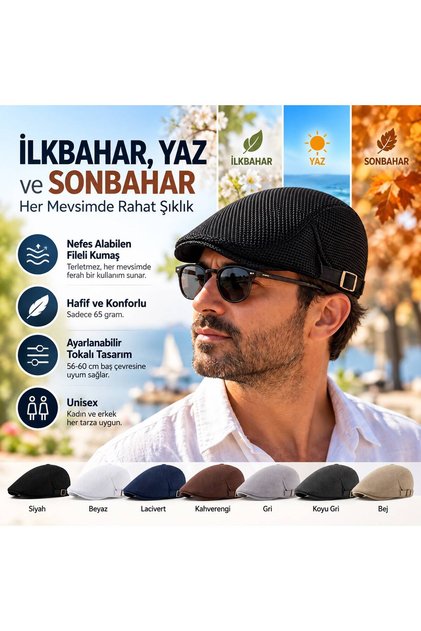 Men's Mesh Breathable Italian Model Stylish Summer Peaky Blinders Lightweight Fabric Adjustable Buckle Cap Hat Autumn Spring