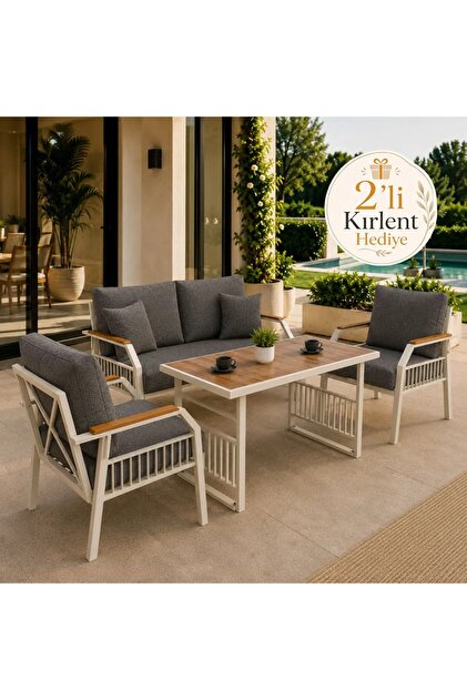 Petunia Krem 211 Masalı GRİ Bahçe & Balkon Mobilya Takımı Çay Seti Koltuk Takımı