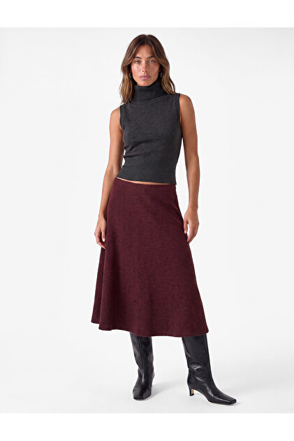 Normal Waist Regular Fit Textured A-Line Midi Skirt