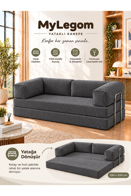 100x200 Kanepe-Fitilli Kadife Yıkanabilir Yer Yatağı- Çok Amaçlı Aktivite Koltuğu