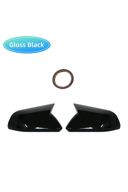 No lights Black 1pair Glossy Black Carbon Fiber Color Horn Style Rearview Side Mirror Cover Caps For