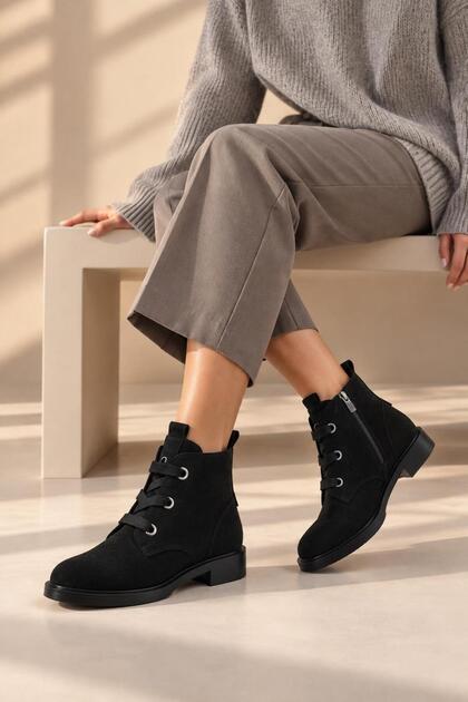 LARGE NUMBER WOMEN'S GENUINE LEATHER BOOTS 41-42-43-44-BLACK SUEDE
