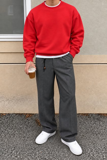 Men's 3 Thread Threaded Regular Fit Crew Neck Basic Sweatshirt