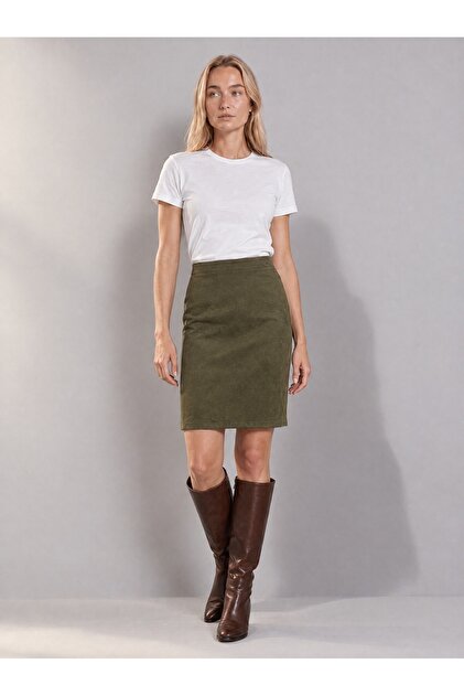 Women's Khaki Suede Textured Skirt