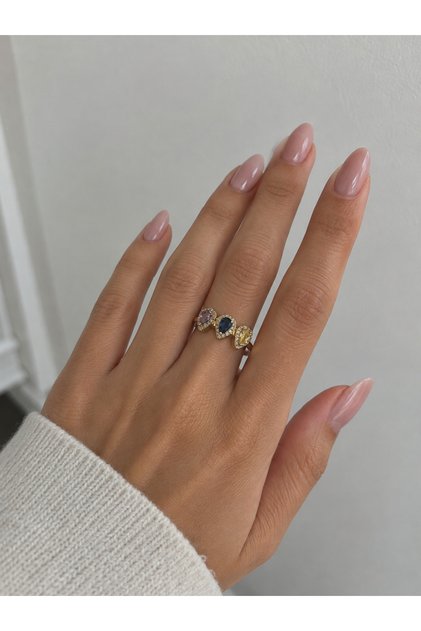 Colorful Zircon Stone Baguette Non-Tarnish Steel Ring