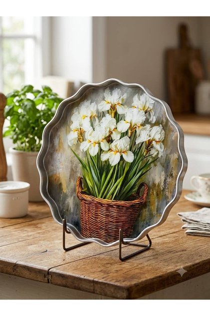 Decorative Glass Printed Floral Pattern Tray – Multi-Purpose Presentation Tray and Decorative Kitchen Board – Wavy Edge Design