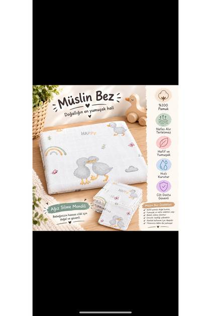 Bebek müslin battaniye ve 3’lü ağız mendili