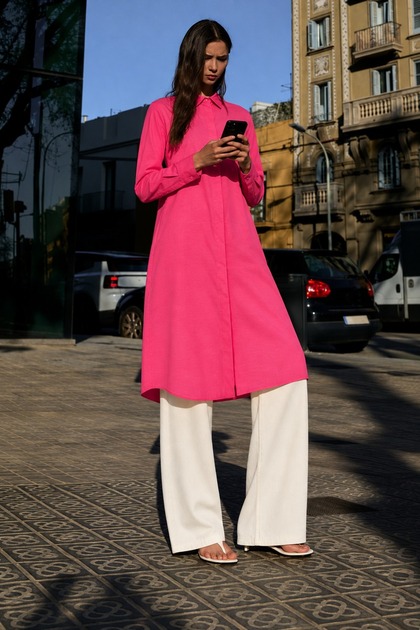 Women's Long Hijab Tunic Comfortable Fuchsia Shirt