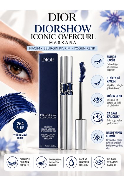 Diorshow Iconic Overcurl 264 BLUE 6 g – 24 Saat Etkili Hacim ve Kıvrım Veren Maskara