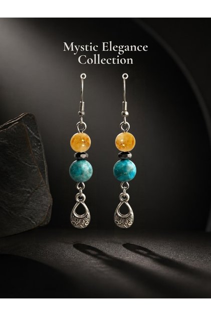 Mystic elegance apatite hematite citrine natural stone women's dangle earrings