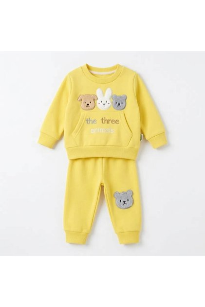 2-Piece Unisex Baby Cat Embroidered 3-Strand Embroidered 100% Cotton 3 6-9-12-18-24 Months Top and Bottom 2-Piece Newborn Baby Set