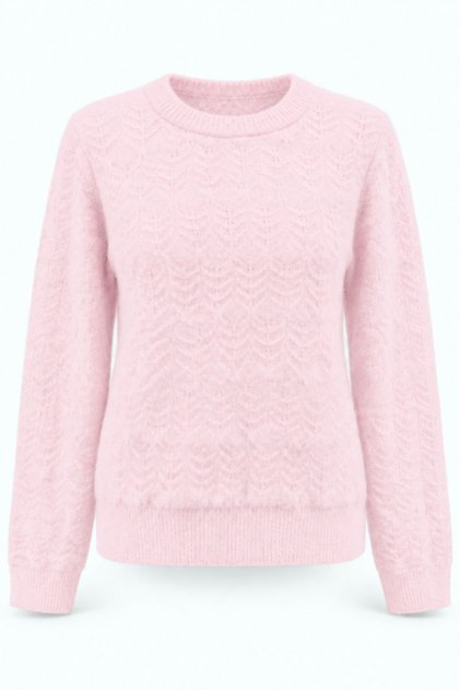 Women's Powder Pink Knitted Patterned Soft Textured Soft Touch Knitwear Sweater