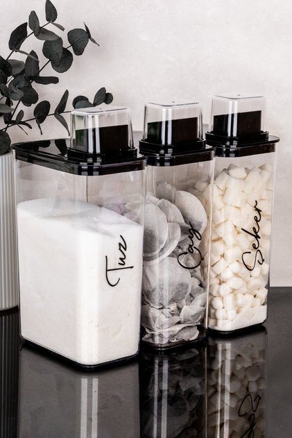 3-Piece 3000ml Self-Scale Storage Box with Scale Lid Acrylic Tea Sugar Salt Labeled Storage Container Jar Set
