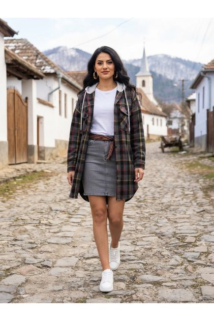 Gray Hooded Double Pocket Lumberjack Tunic / Shirt -