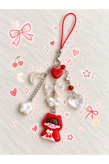 Red Kawaii Phone Charm, Phone Lanyard, Camera Strap, and Bag Decoration
