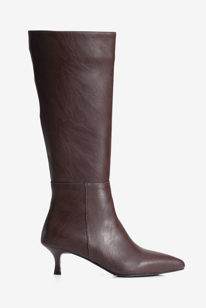 Women's Boots Pointed Toe Short Heeled Zippered Clea Brown