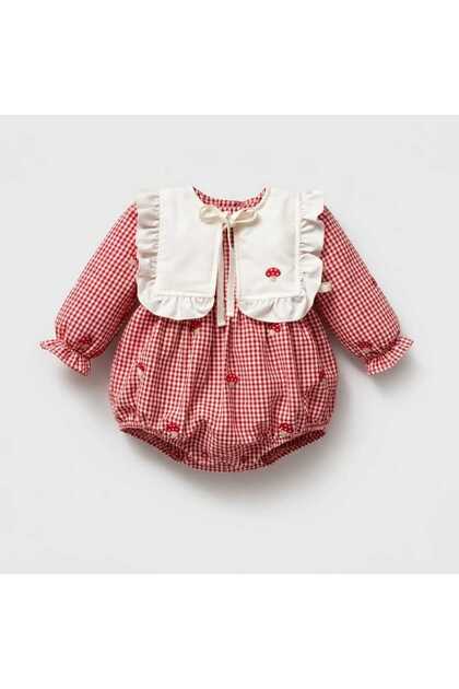 Cute Muschroom Embroidery Detailed 2-Piece Baby Girl Romper Set