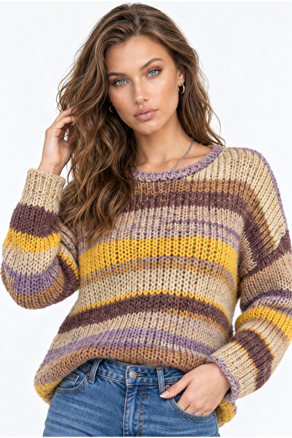 Women's premium multi-colored gradient oversized knit sweater