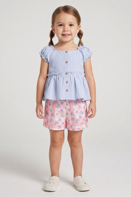 Toddlers Girl 2 Pieces Graphic Print Top And Shorts Set, Multicolor