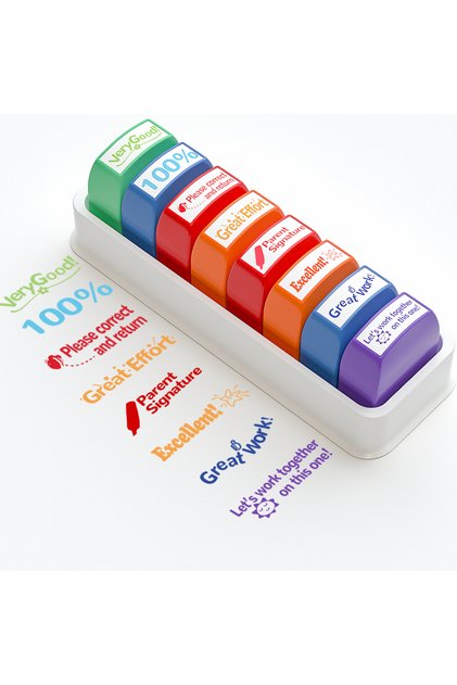 MULTI 8 Teacher Stamps Classroom Teacher Fun Automatic inking Stamps for Grading Office Teachers Eng